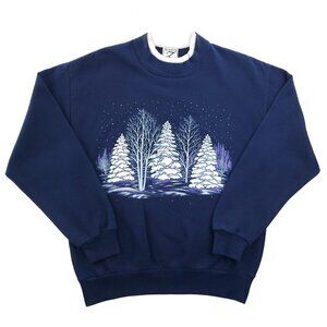 Whim Z Vintage Grandma Sweatshirt Glitter Double Crewneck Snow Trees Medium